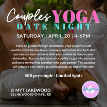  Couples Yoga Date Night, Saturday, , 4/20, 4-6PM, with Savannah